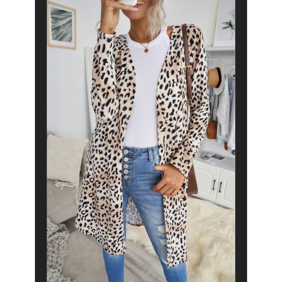 🌟Last 1 ! Leopard Print Open Front Long Cardigan - Picture 9 of 11